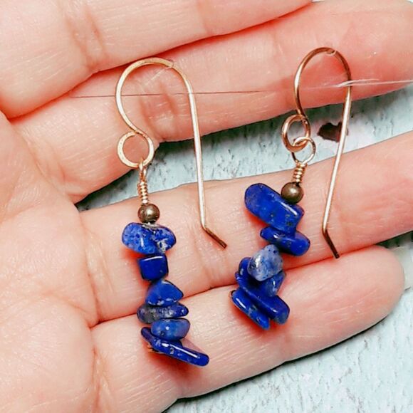 artisan earrings 437#mfs NEW boho Lapis blue gemstone earrings cottagecore fairy - Picture 4 of 5